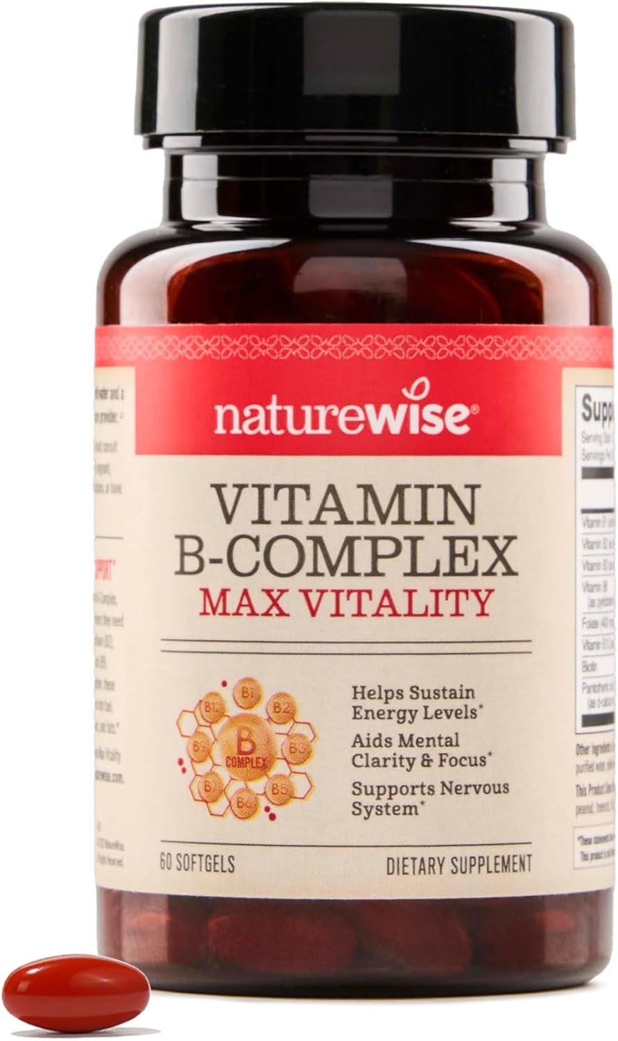 NatureWise Vitamin B Complex for Women and Men - with Folic Acid Biotin B1 B2 B3 B6 B12 - Support Cellular Energy Mental Clarity - Gluten Dairy Free, Non-GMO - 60 Softgels[2-Month Supply]