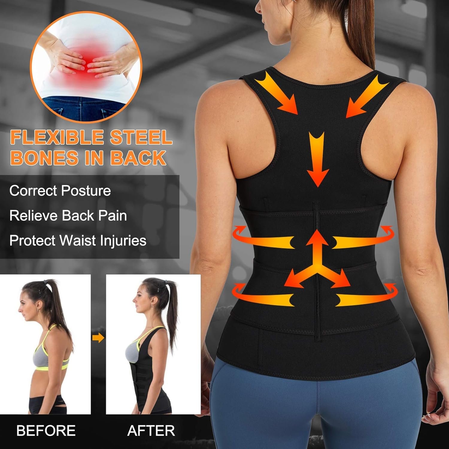 Nebility Womens Sauna Sweat Vest Weight Loss Workout Waist Trainer