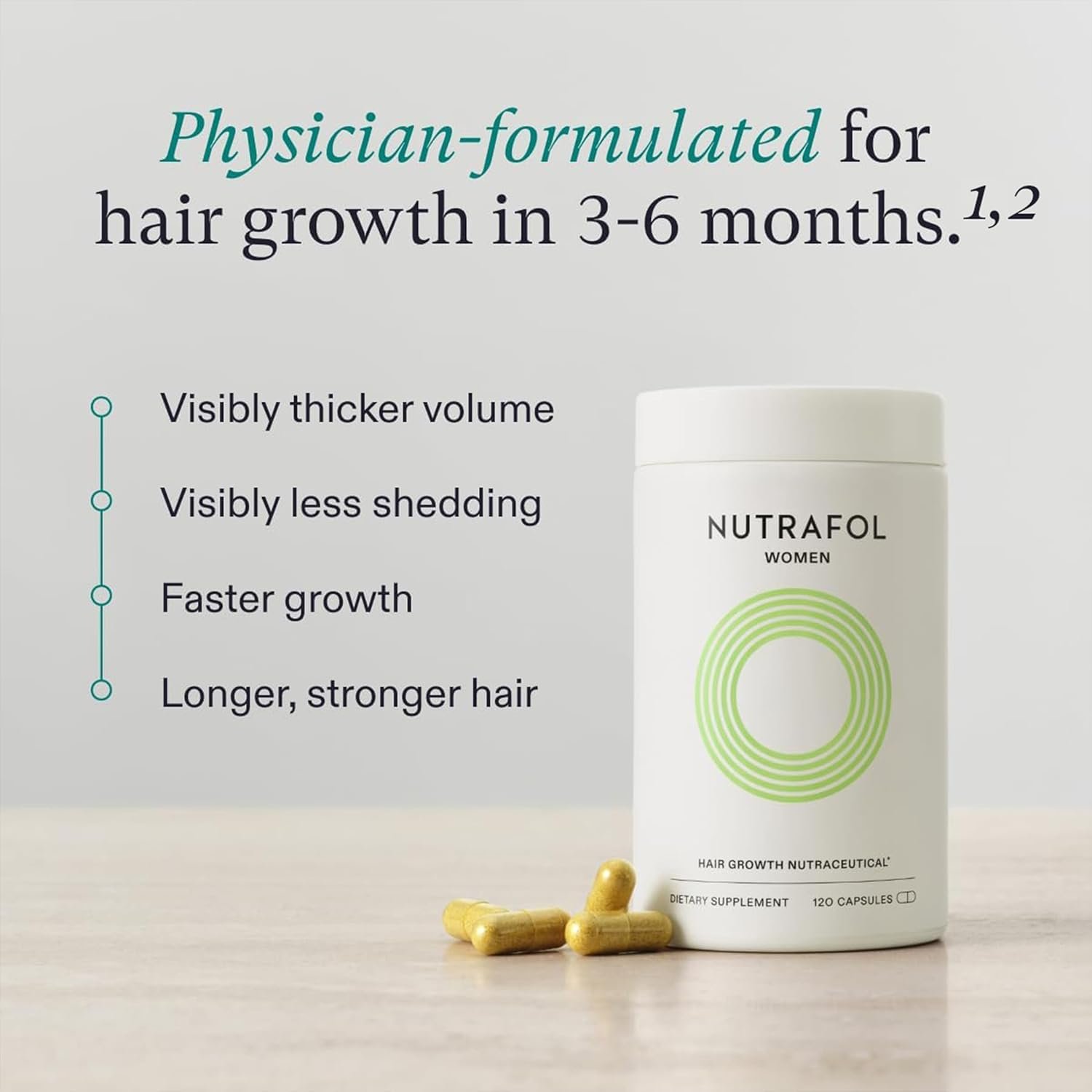 Nutrafol Womens Hair Growth Supplements, For Women Ages 18-44, Clinically Proven Hair Supplement for Visibly Thicker and Stronger Hair, Dermatologist Recommended - 1 Month Supply, 1 Refill Pouch