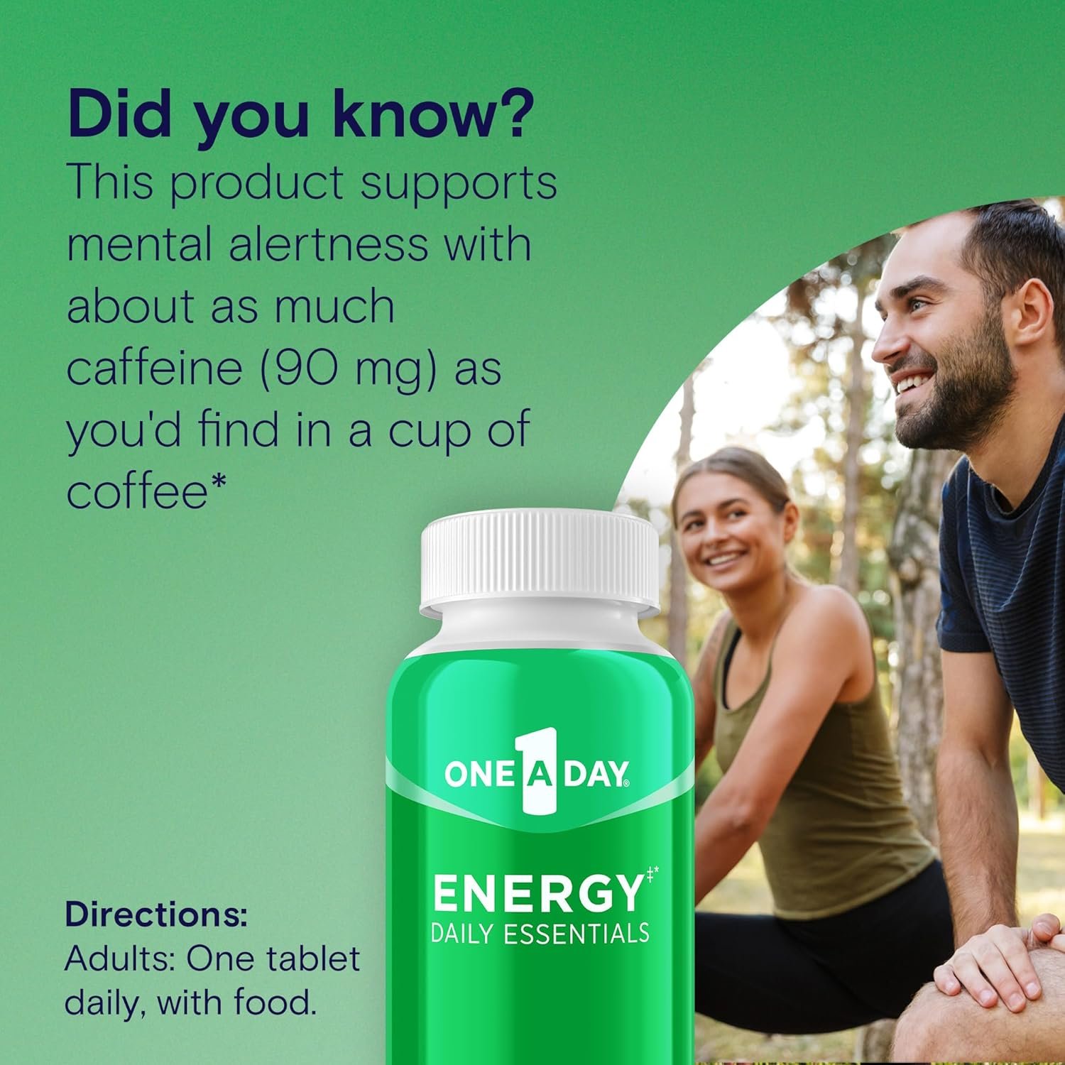 One A Day Energy Daily Essentials Multivitamin, Energy Supplement to Support Mental Alertness and Immune Health with Vitamins A C, D, E, Zinc and Caffeine, 120 Count