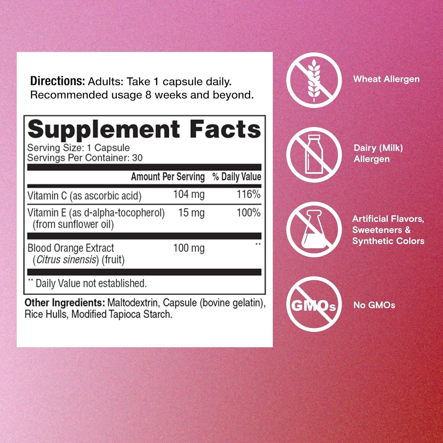 One A Day Skin Radiance, Skin Supplement to Support Hydration Glow with Blood Orange Extract Collagen Health with Vitamin C Vitamin E, 30 Capsules