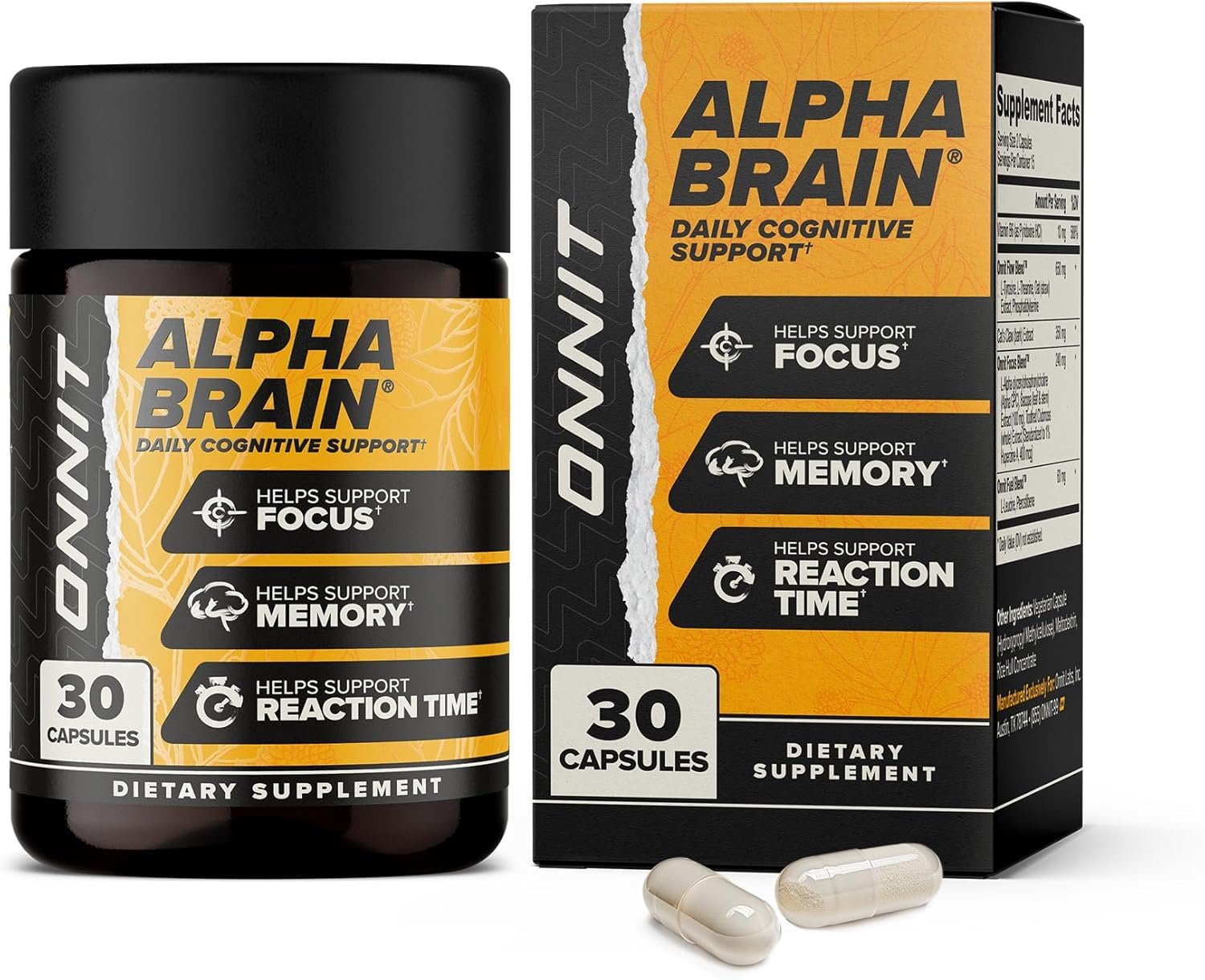 ONNIT Alpha Brain Nootropic Brain Supplement for Men Women | Memory, Mental Clarity Cognitive Improvement | Focus Capsules with L-Theanine, Vitamin B6 Phosphatidylserine (30 Count)