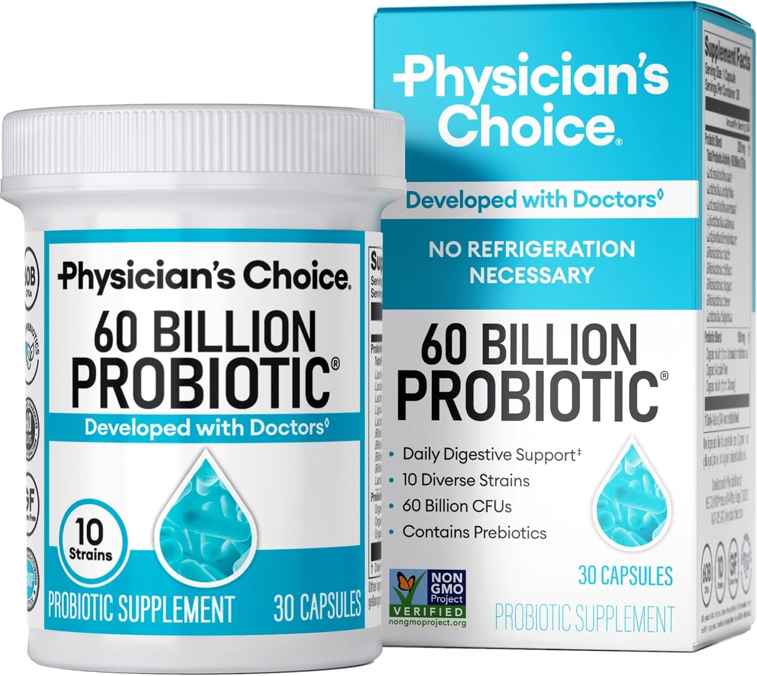 Physicians Choice Probiotics 60 Billion CFU - 10 Strains + Organic Prebiotics - Immune, Digestive Gut Health - Supports Occasional Constipation, Diarrhea, Gas Bloating - for Women Men - 30ct