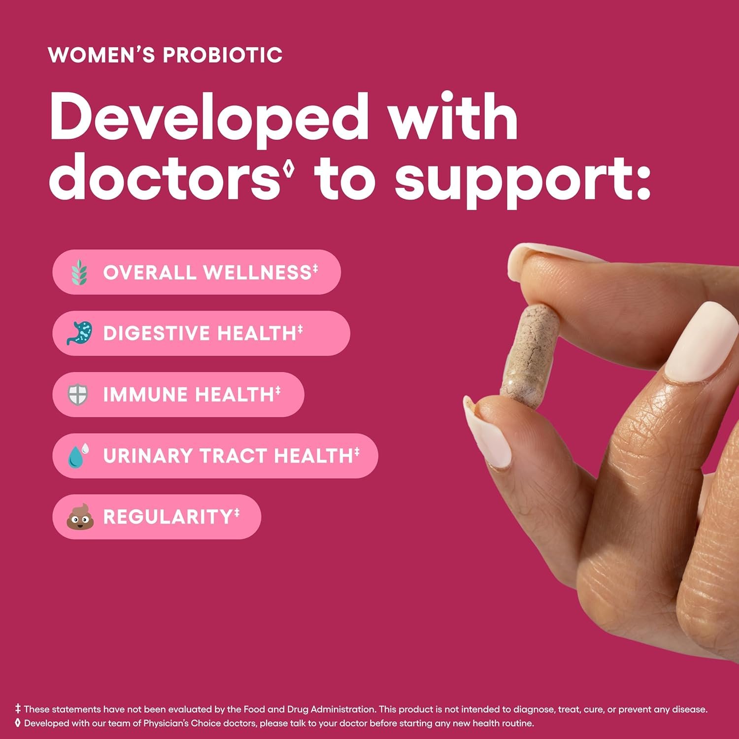 Physicians CHOICE Probiotics for Women - PH Balance, Digestive, UT, Feminine Health - 50 Billion CFU - 6 Unique Strains for Her - Organic Prebiotics, Cranberry Extract+ - Women Probiotic - 30 CT