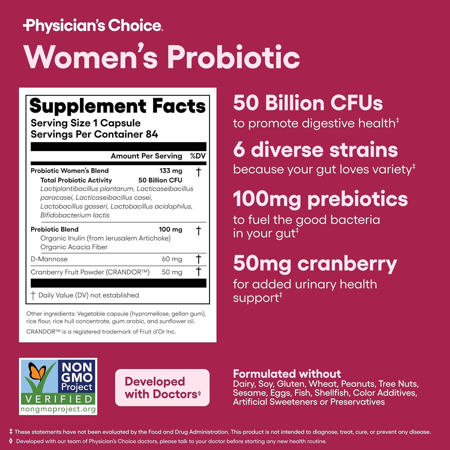 Physicians CHOICE Probiotics for Women - PH Balance, Digestive, UT, Feminine Health - 50 Billion CFU - 6 Unique Strains for Her - Organic Prebiotics, Cranberry Extract+ - Women Probiotic - 30 CT