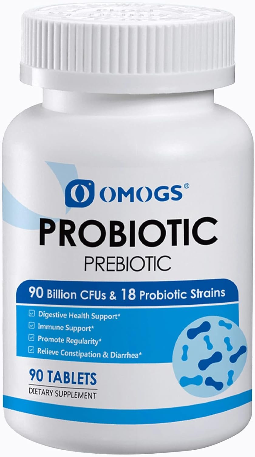 Probiotics 90 Billion CFUs 18 Strains,with 3 Organic Prebiotics Vitamin C,Nutritional Supplement for Women,Men Kids,Support Metabolism,Immunity and Digestive Health,Non-GMO, 90 Tablets