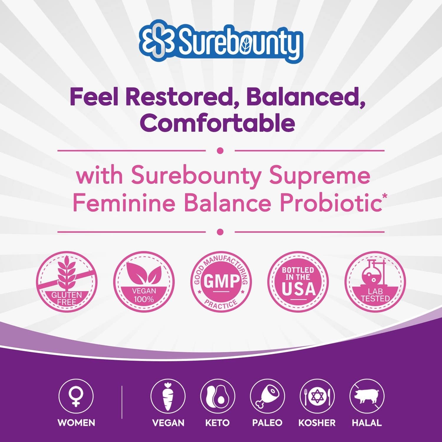 Probiotics for Women, 120 Billion CFU 34 Strains, Prebiotics, Digestive Enzymes, Cranberry, 4-in-1 Feminine Probiotic, Digestive, Vaginal, Immune Support, 30ct
