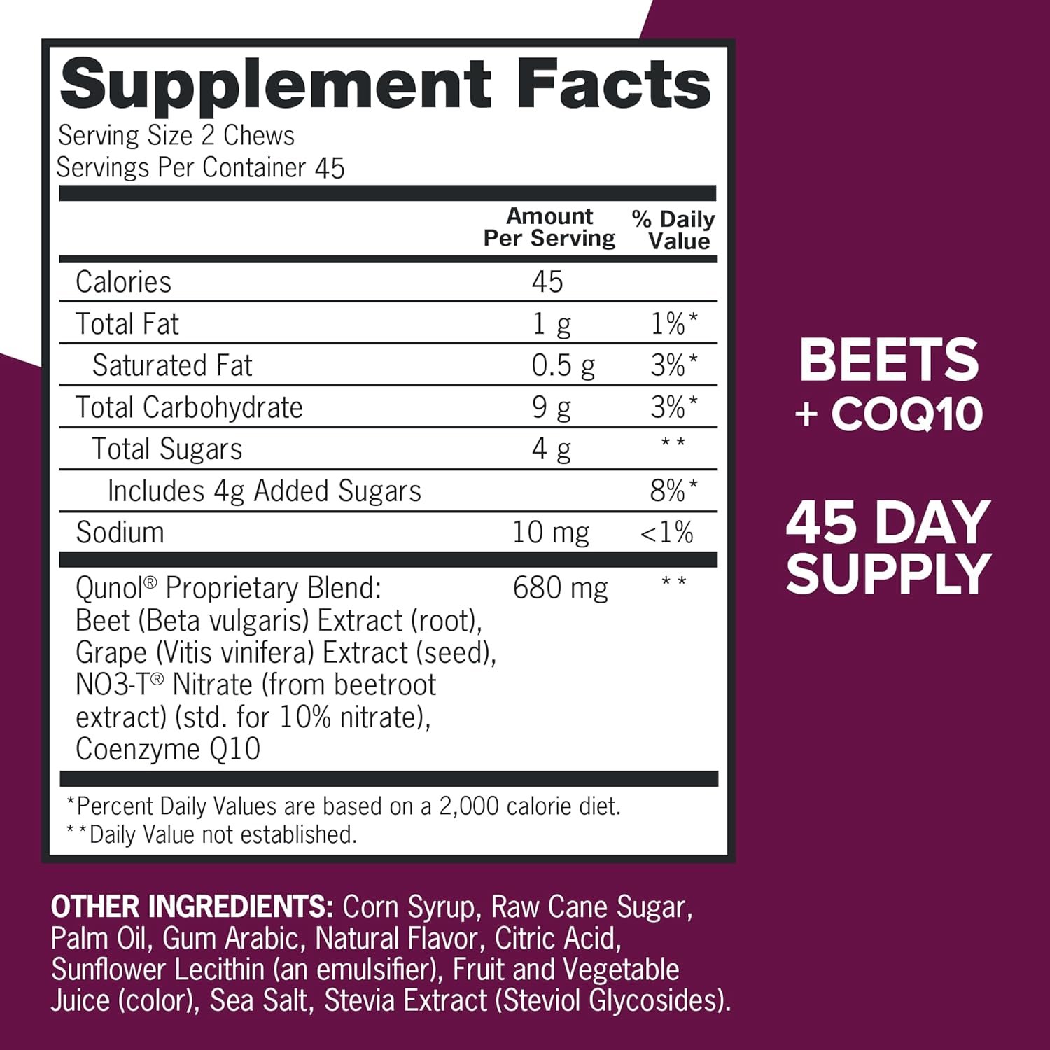 Qunol Beets Chews for Blood Pressure Support, 3 in 1 Beets + CoQ10 + Grape Seed Extract, Supports Healthy Blood Circulation Heart Healthy Energy, 60 Chews