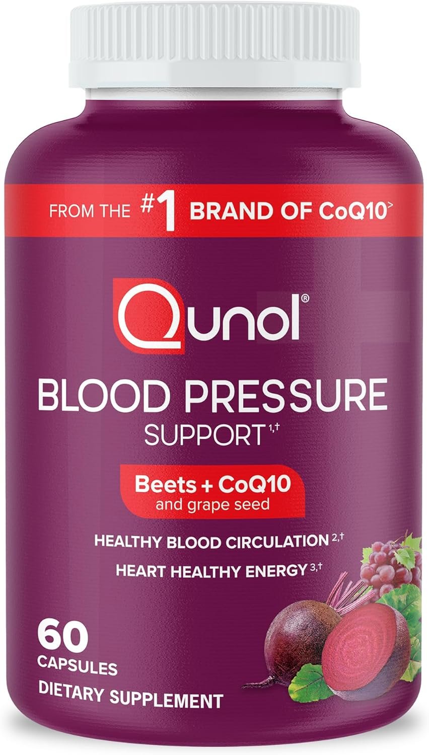 Qunol Blood Pressure Support, 3 in 1 Beets + CoQ10 + Grape Seed Extract, Beet Root Capsules That Supports Healthy Blood Circulation Heart Healthy Energy, 60 Count (Pack of 1)