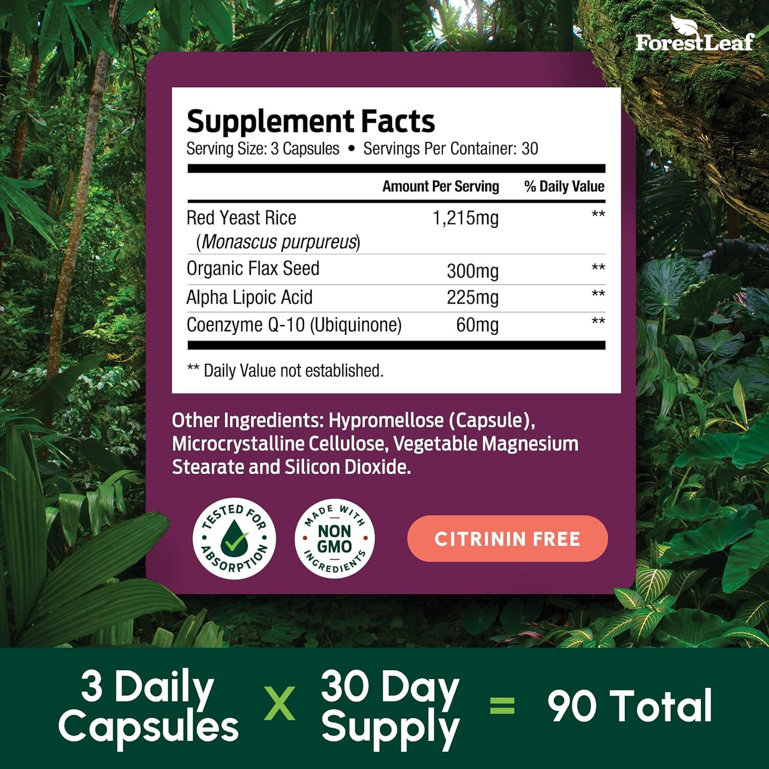 Red Yeast Rice 1200 mg. Capsules - Extra Strength Red Rice Yeast with CoQ10 Supplement, Plus Alpha Lipoic Acid Organic Flaxseed, Citrinin Free, Supports Cardiovascular Health, Non-GMO 90 Veggie Caps