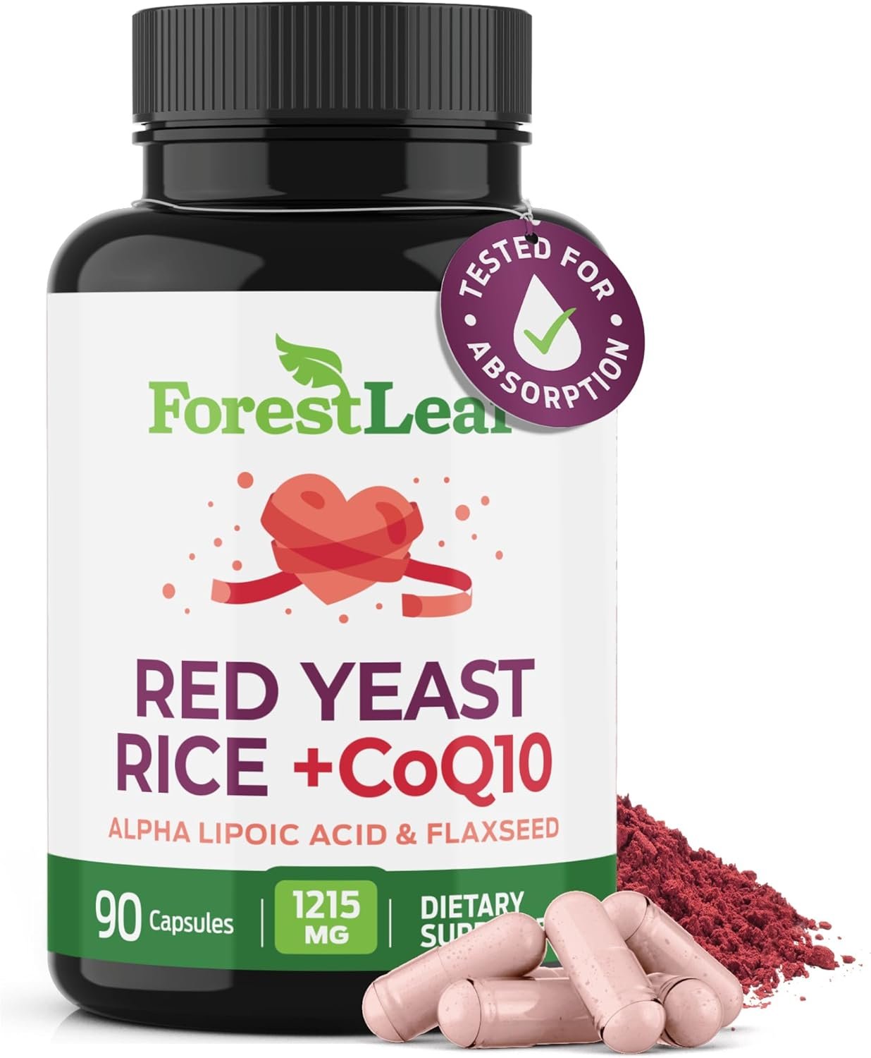 Red Yeast Rice 1200 mg. Capsules - Extra Strength Red Rice Yeast with CoQ10 Supplement, Plus Alpha Lipoic Acid Organic Flaxseed, Citrinin Free, Supports Cardiovascular Health, Non-GMO 90 Veggie Caps