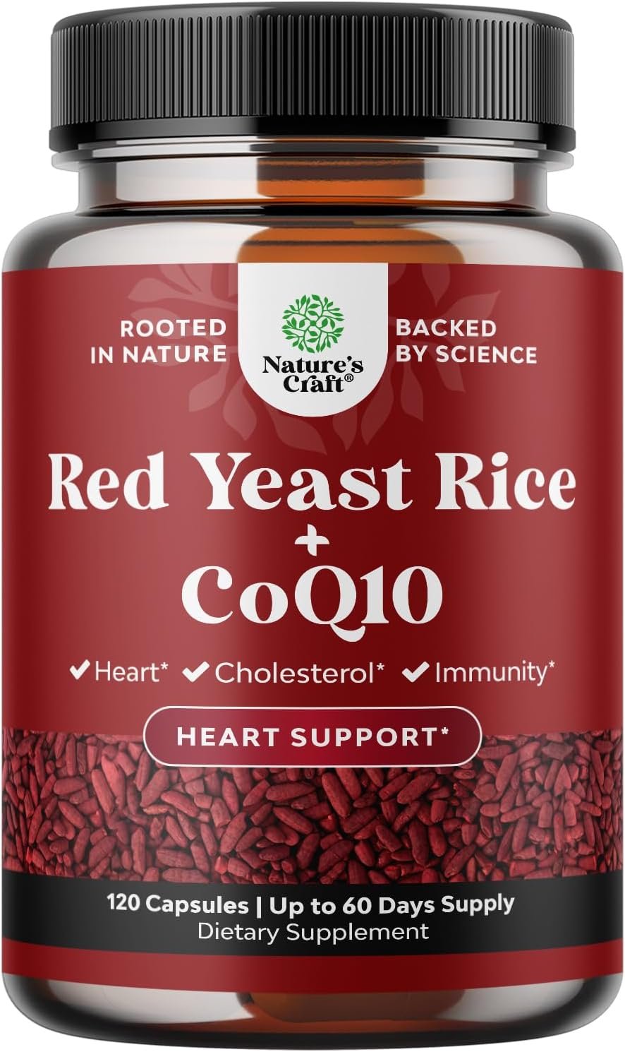 Red Yeast Rice with CoQ10 Supplement - Advanced Healthy Heart Formula for Men Women - Extra Strength Capsule with 1200 mg per Serving - Vegan Non-GMO - 120 Count