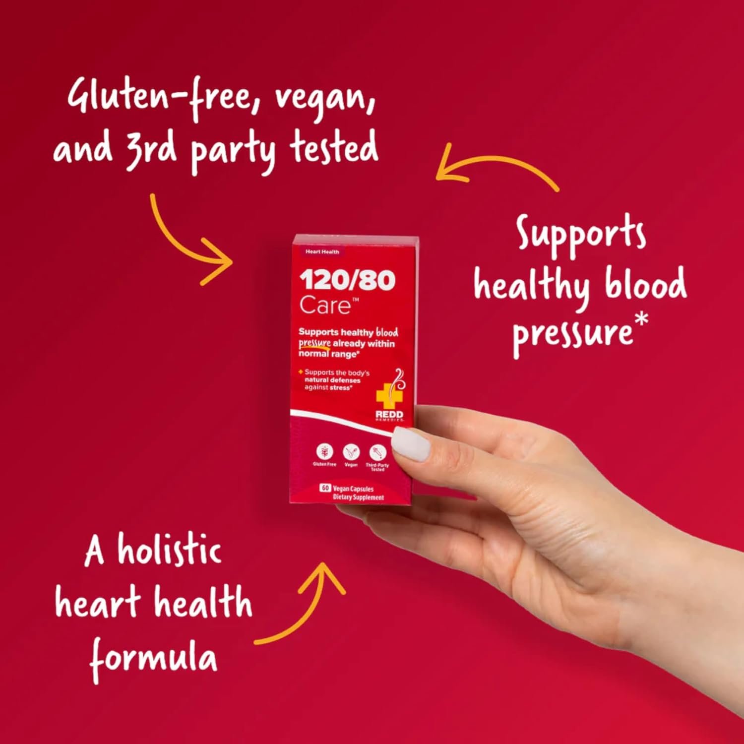 Redd Remedies, 120/80 Care, Heart Health and Natural Blood Pressure Support, 60 Vegan Capsules