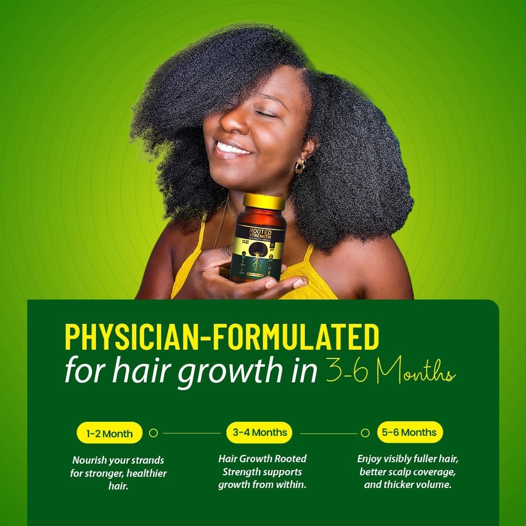 Rooted Strength Hair Growth Vitamins – Hair Vitamins for Black Women Men with DHT Blocker Collagen, Advanced Biotin for Hair Growth Women, 60 Capsules, 1-Month Supply, for Thicker, Stronger Hair