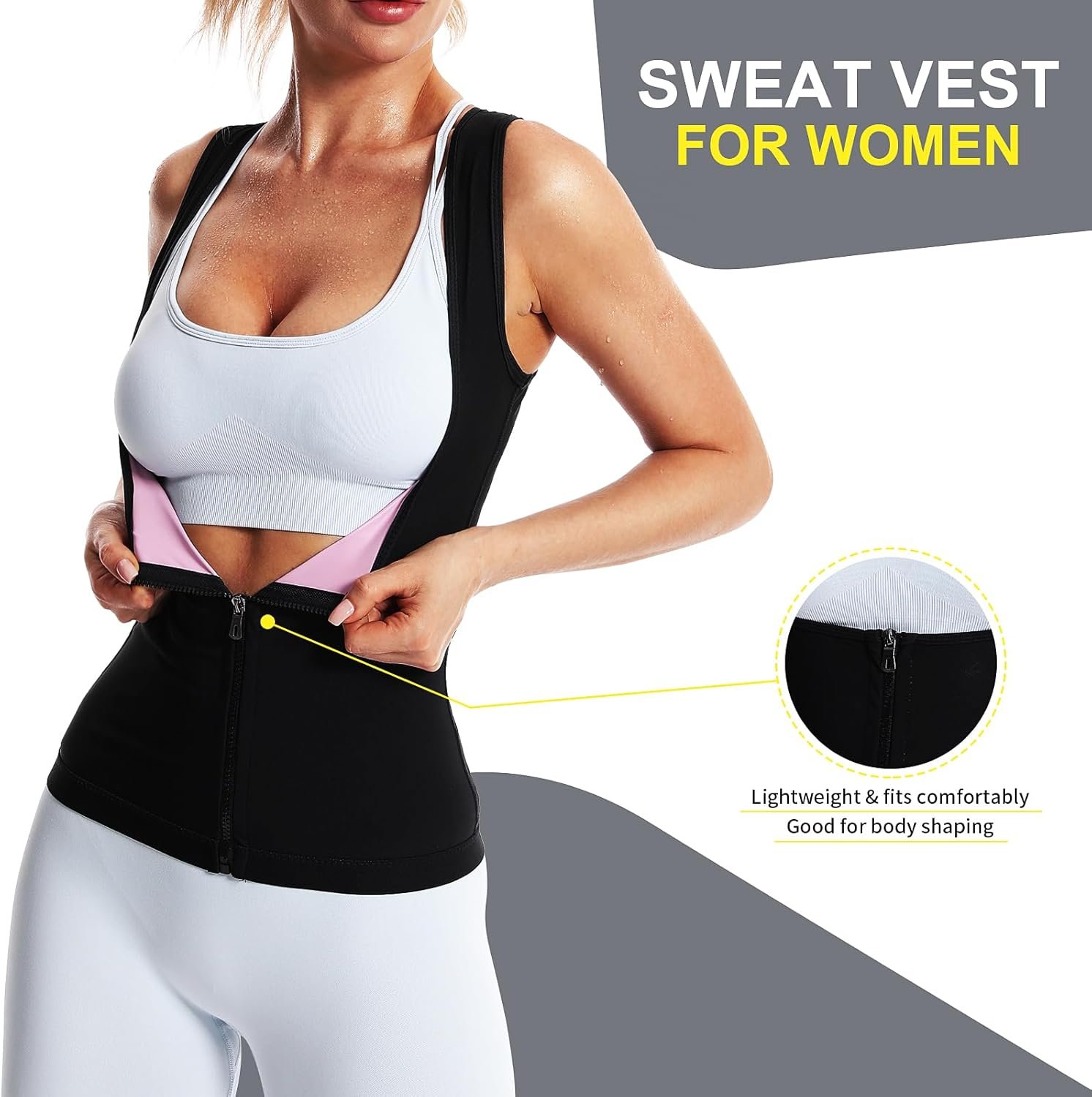 Sauna Suit Sweat Vest for Women Weight Loss, Waist Trainer Sweat Vest for Women Fitness Body Shaper with Zipper