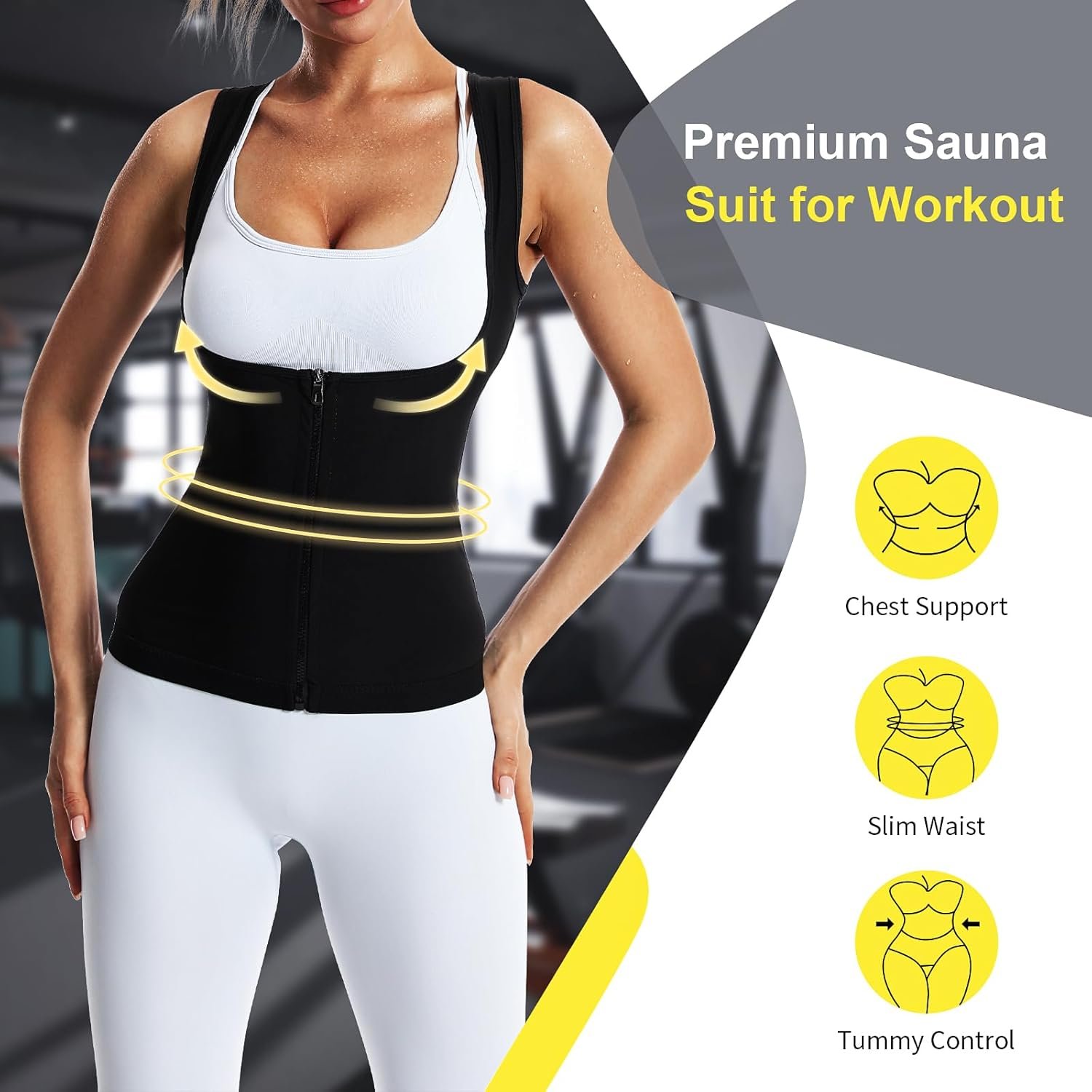 Sauna Suit Sweat Vest for Women Weight Loss, Waist Trainer Sweat Vest for Women Fitness Body Shaper with Zipper