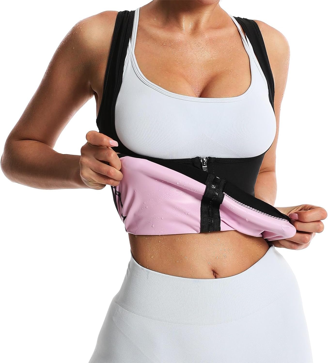 Sauna Suit Sweat Vest for Women Weight Loss, Waist Trainer Sweat Vest for Women Fitness Body Shaper with Zipper