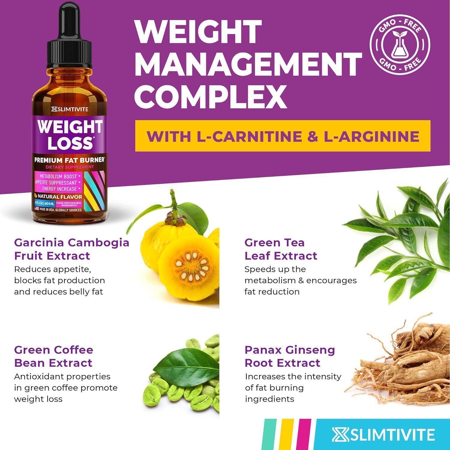 Slimtivite Weight Loss Drops - Diet Drops for Fat Loss - Effective Appetite Suppressant Metabolism Booster - Safe Proven Ingredients - Non-GMO Fat Burner - Garcinia Cambogia, 2 Fl Oz
