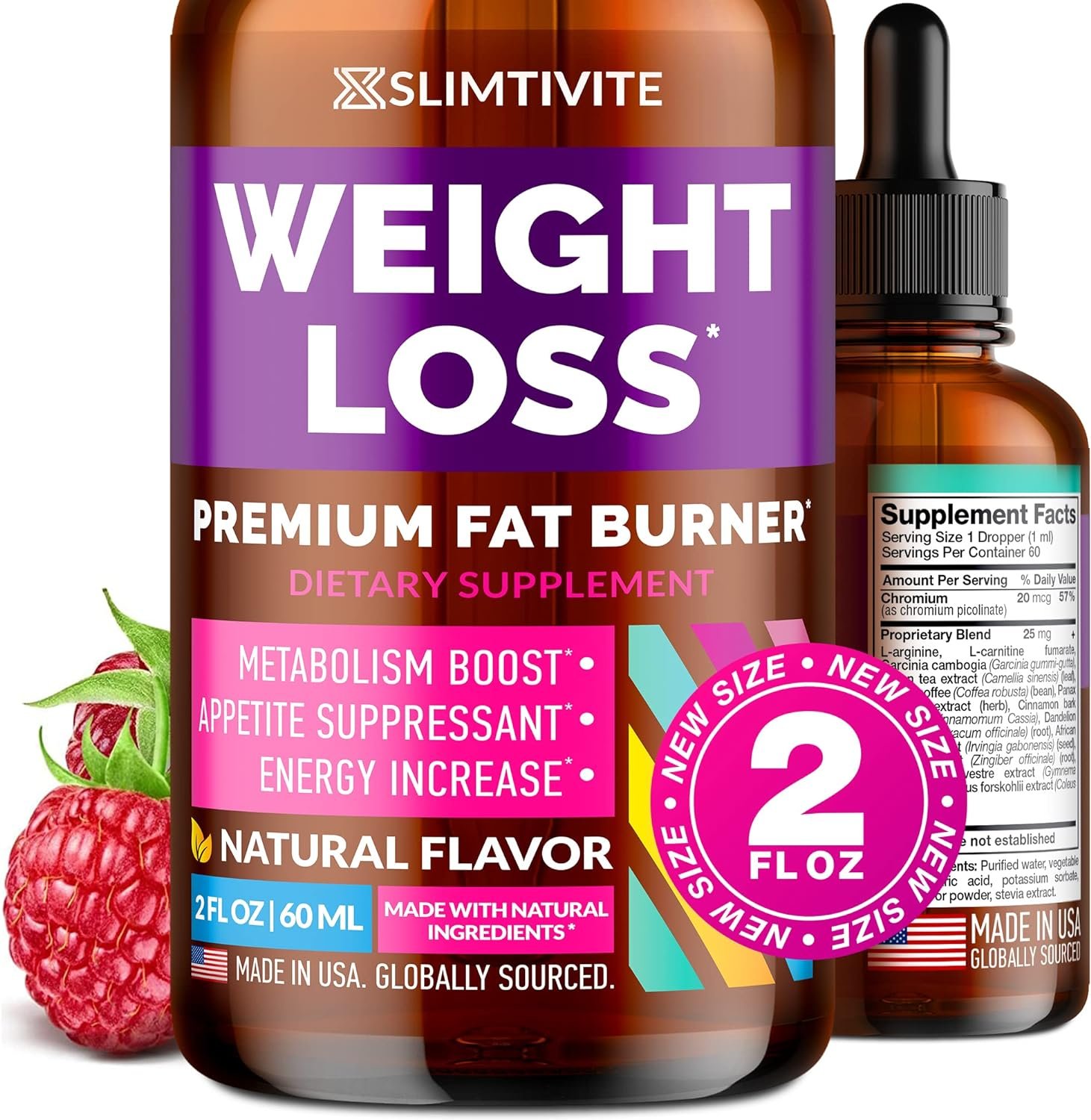 Slimtivite Weight Loss Drops - Diet Drops for Fat Loss - Effective Appetite Suppressant Metabolism Booster - Safe Proven Ingredients - Non-GMO Fat Burner - Garcinia Cambogia, 2 Fl Oz