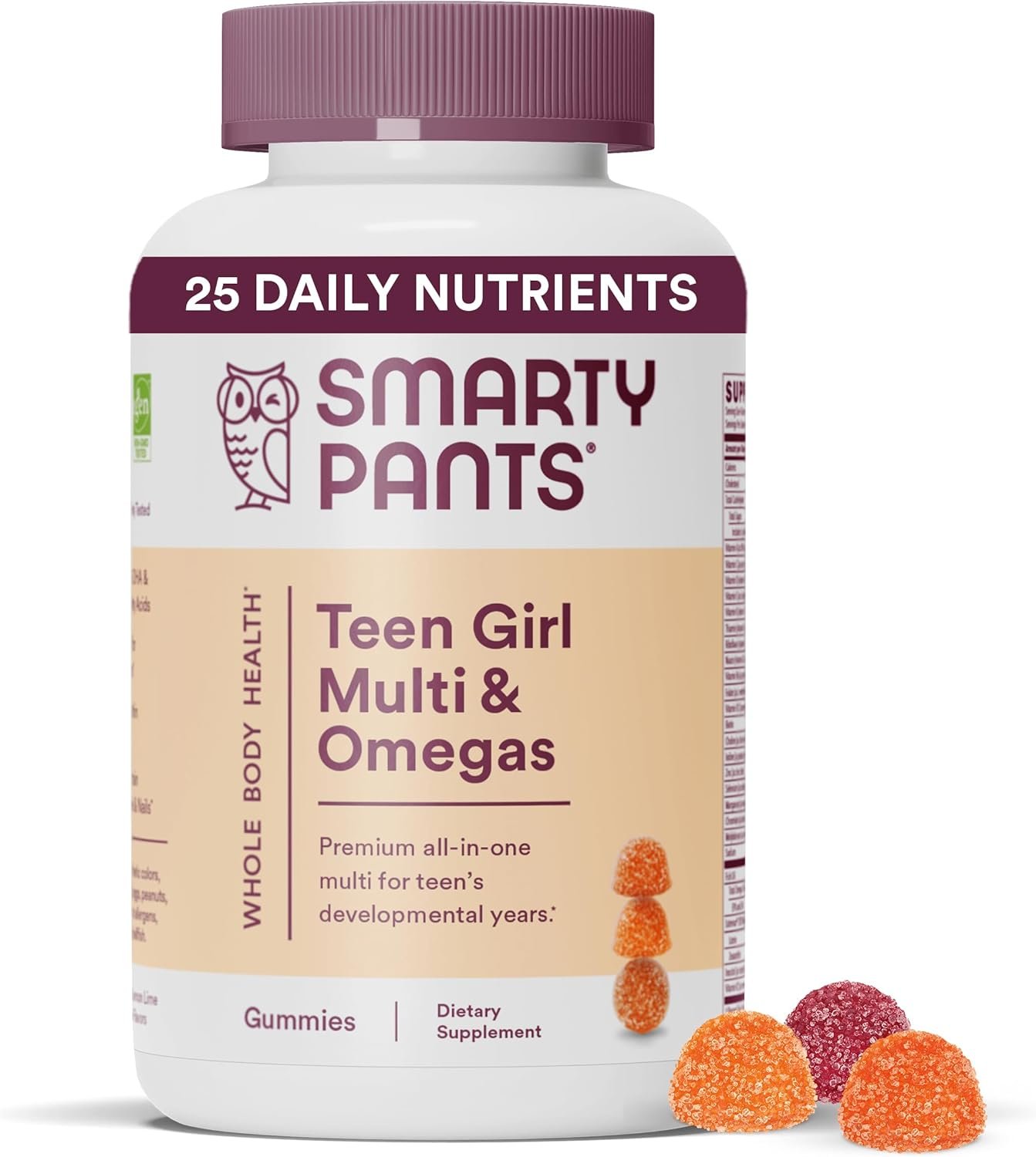 SmartyPants Teen Guy Multivitamin Gummies - Improved Formula: Omega 3 (DHA/EPA), Vitamin D3, C, Vitamin B12, B6, A, K Zinc, Folate, Gluten Free, Fruit Flavor, 60 Count (30 Day Supply)