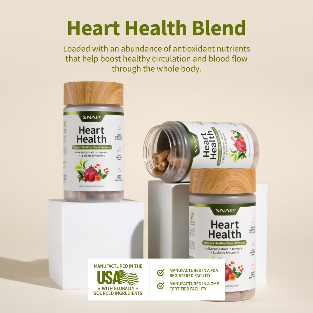 Snap Supplements Heart Health Support Supplement with Coq10, Organic Beet Root Powder, Hawthorn Berry, Turmeric and Odorless Garlic, Supports Nitric Oxide Level, Circulation and Flow, 90 Capsules