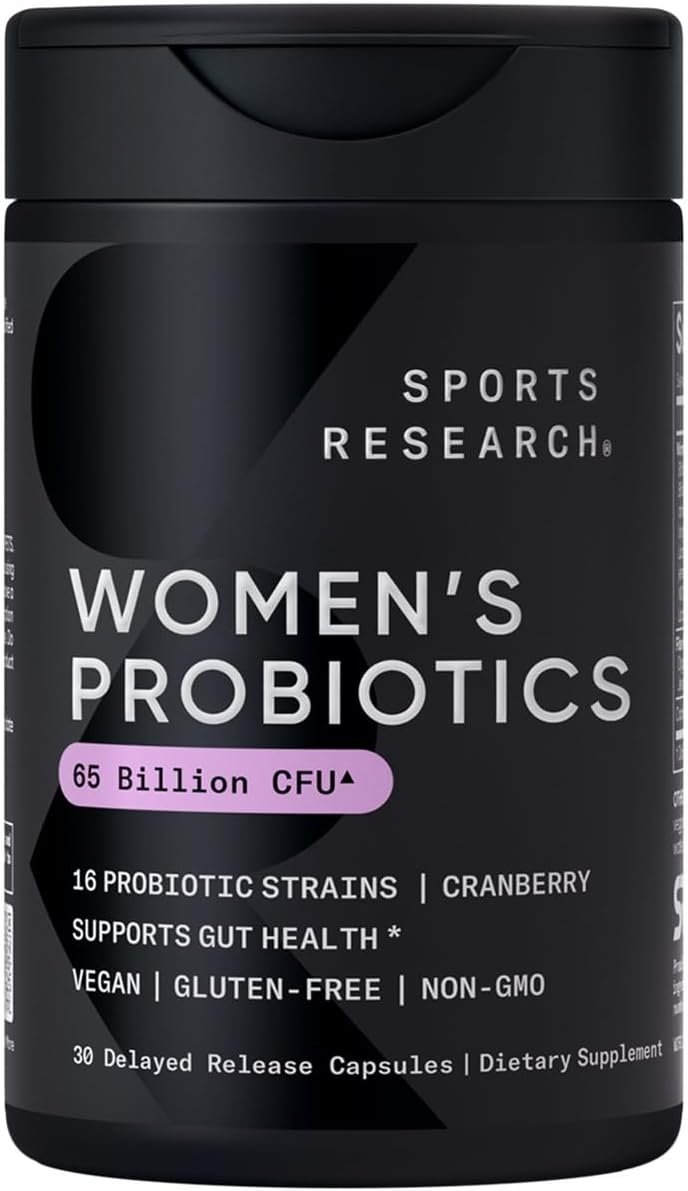 Sports Research Probiotics with Prebiotics Cranberry | Womens Probiotic Blend with 65 Billion CFU at Expiration | Gluten Free, Non-GMO Verified Vegan Certified (30 Count)