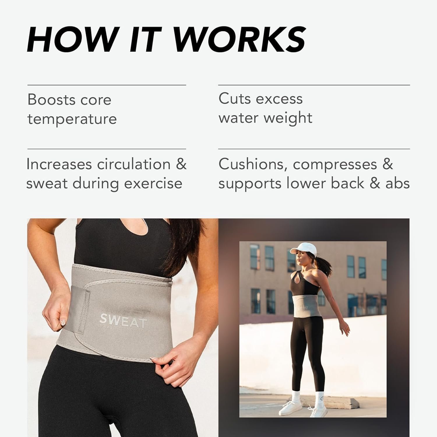 Sports Research® Sweet Sweat Waist Trimmer - Premium Sweat Enhancing Fitness Belt for Women Men - 5 Adjustable Sizes
