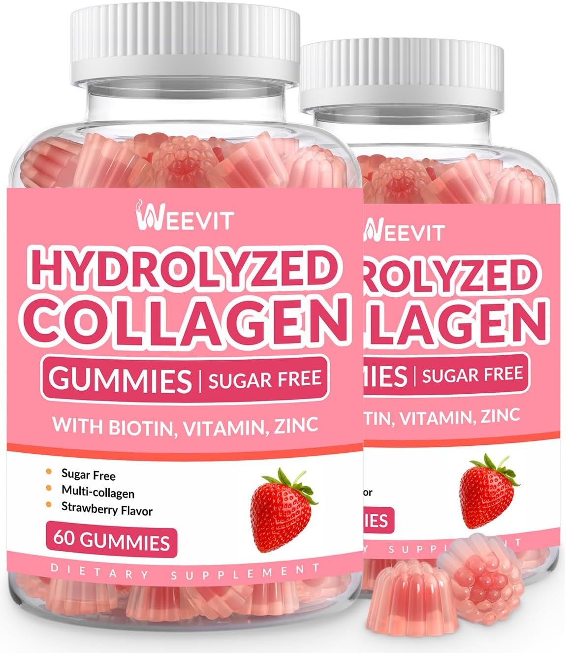 Sugar Free Collagen Gummies for Women, Collagen Protein Type I,II,III,V,X with Biotin Vitamin C D B12, Hydrolyzed Collagen Peptides Gummies for Immune Digestion Skin Hair Nails Energy Bone Joint