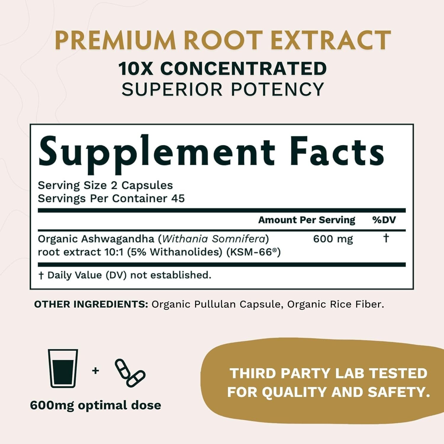 TRIBE ORGANICS Ashwagandha KSM 66 Pure Organic Root Powder Extract Ayurvedic Supplement - Focus Mood Support Increase Energy Strength 600mg of Natural KSM66 for Superior Absorption - 90 Capsules