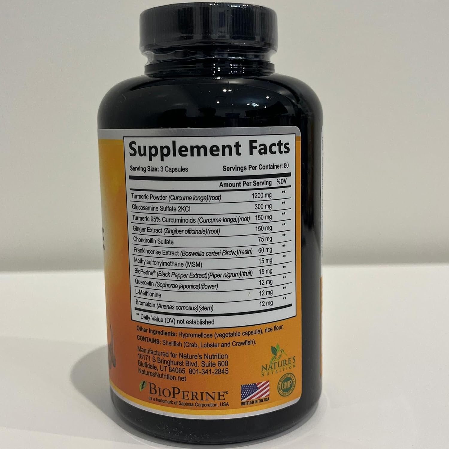 Turmeric Curcumin Supplement 2000mg with Glucosamine Chondroitin Ginger, 95% Curcuminoids, BioPerine Black Pepper for Best Absorption, Natures Joint Support, Non-GMO, Bottled in USA - 240 Capsules