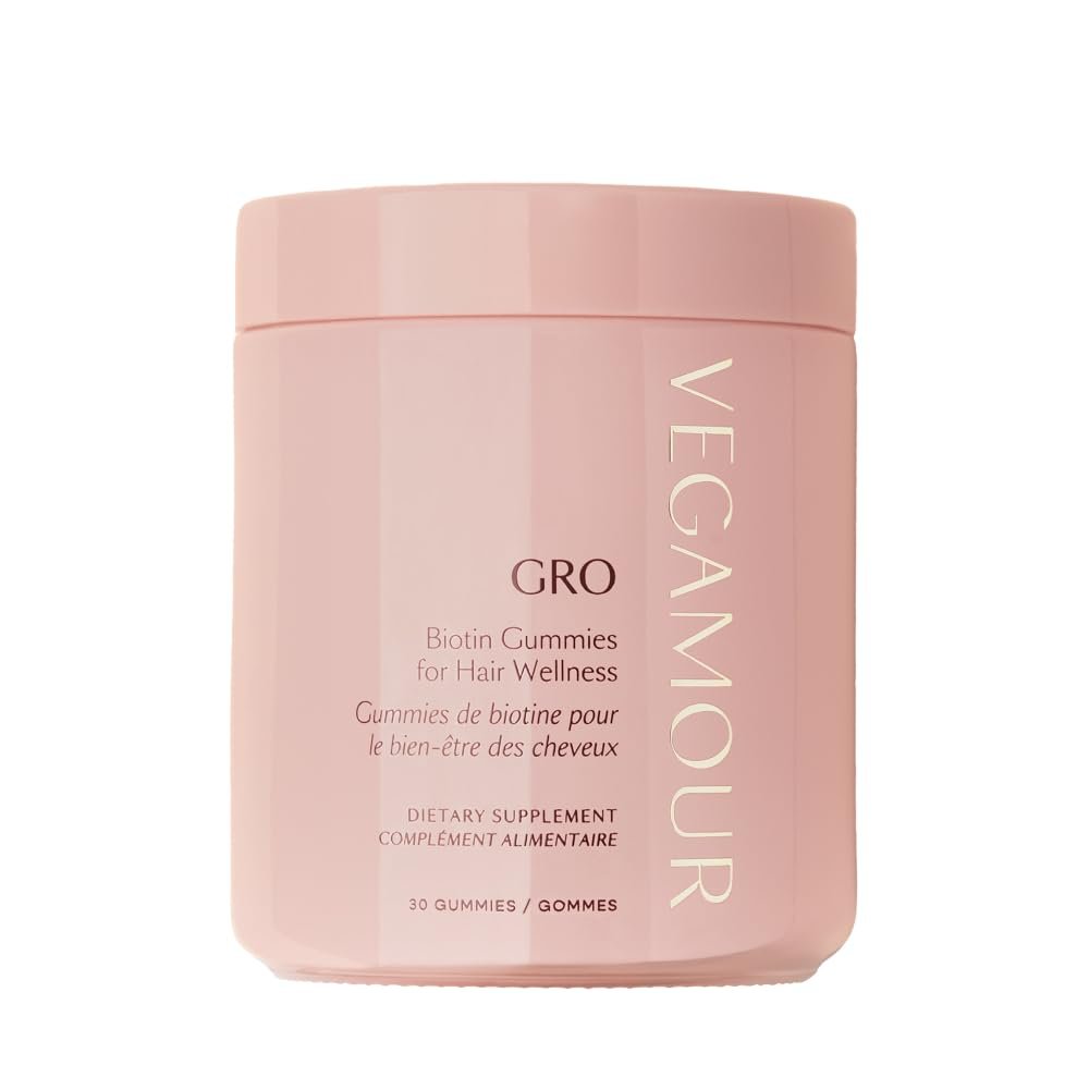 VEGAMOUR GRO Biotin Gummies, Strawberry Flavor with 5000 mcg Biotin, Supports Healthy Hair Vegan Gummies with Vitamins A, B, C, E, B-12 More, 30 Ct