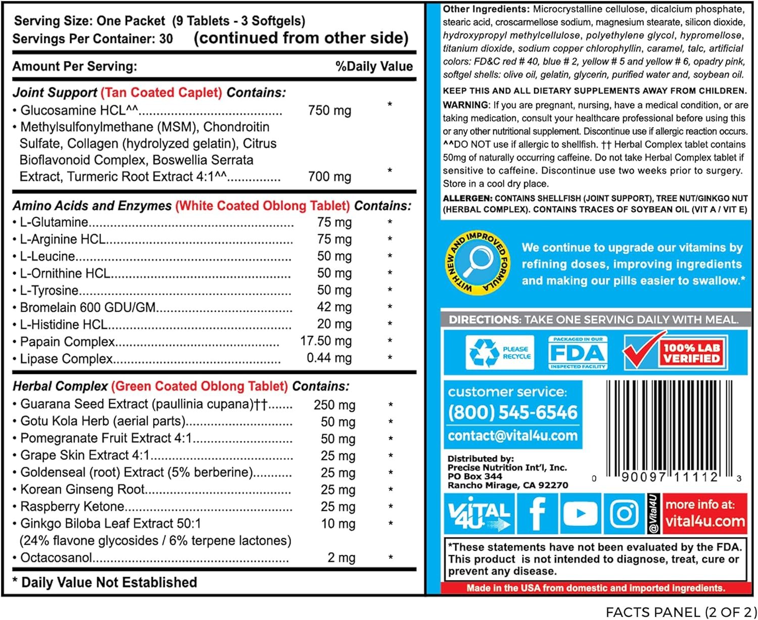 VITAL 4U® Vitamin Premium Multivitamin - for Men Women, Immune Joint Support, Sports Nutrition - 30 Count