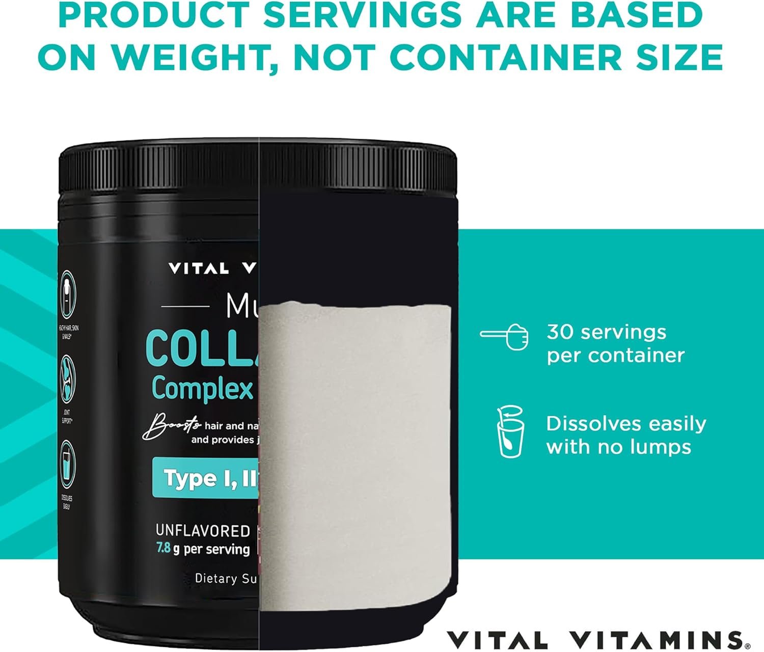Vital Vitamins Multi Collagen Complex Plus - with Biotin, Hyaluronic Acid, Vitamin C - Type I, II, III, V, X - for Women Men - Hair, Skin, Nails Beauty Complex - 150 Capsules
