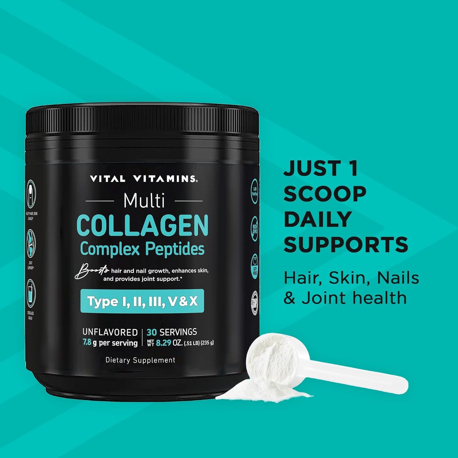 Vital Vitamins Multi Collagen Complex Plus - with Biotin, Hyaluronic Acid, Vitamin C - Type I, II, III, V, X - for Women Men - Hair, Skin, Nails Beauty Complex - 150 Capsules
