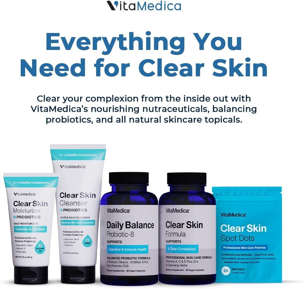 VitaMedica Clear Skin Vitamin Formula | Noncystic Acne Supplement for Skin Clearing | Clear Complexion for Women and Men | Vitamins A, C, E, Selenium, Chromium, and Zinc for Skin Health | 60 Count