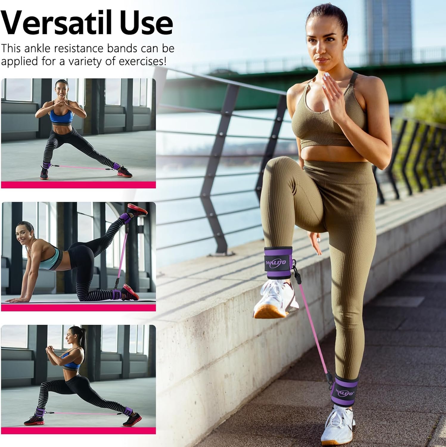 WALITO Ankle Resistance Bands with Cuffs, Exercise Bands for Legs and Butt, Booty Workout Equipment for Kickbacks and Hip Fitness Training