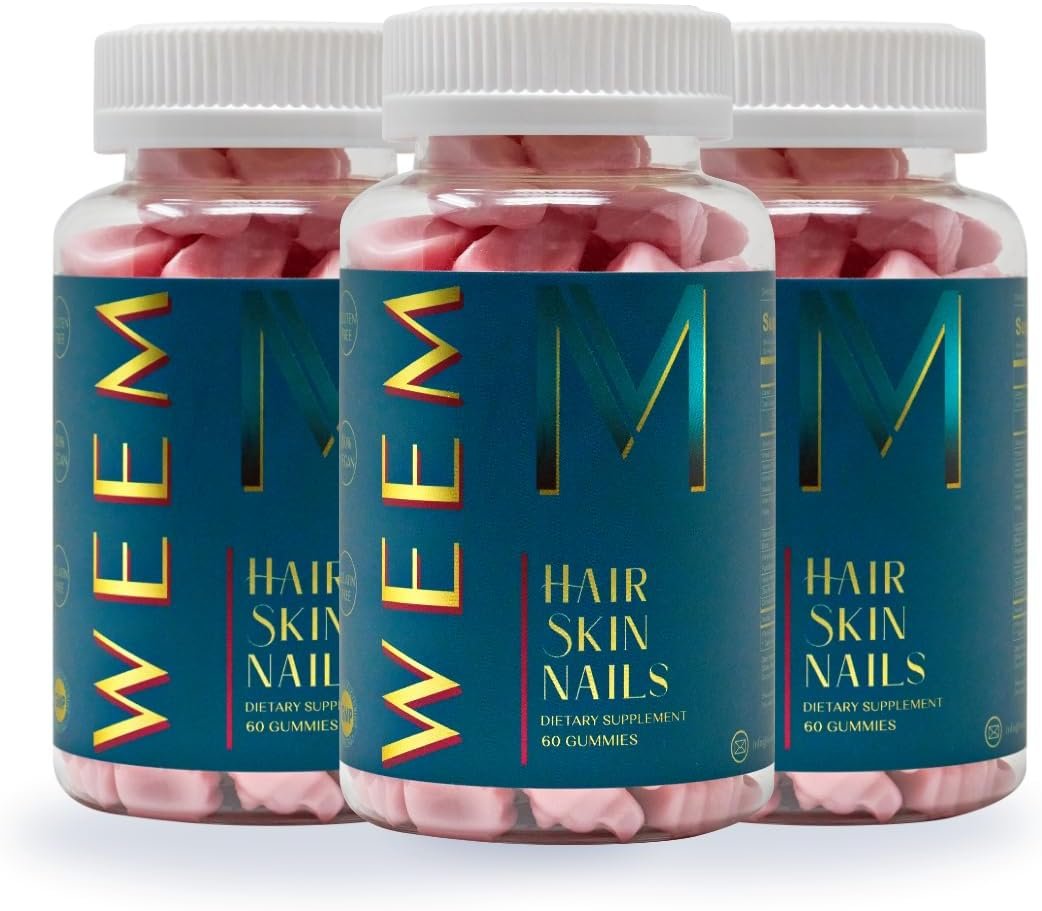 WEEM Hair Skin and Nails Gummies - Supports Healthy Hair - Vegan biotin Vitamins for Women Men Supports Faster Hair Growth, Stronger Nails, Healthy Skin, Extra Strength (1)