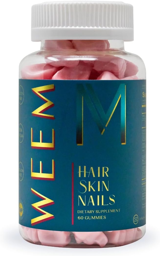 WEEM Hair Skin and Nails Gummies - Supports Healthy Hair - Vegan biotin Vitamins for Women Men Supports Faster Hair Growth, Stronger Nails, Healthy Skin, Extra Strength (1)