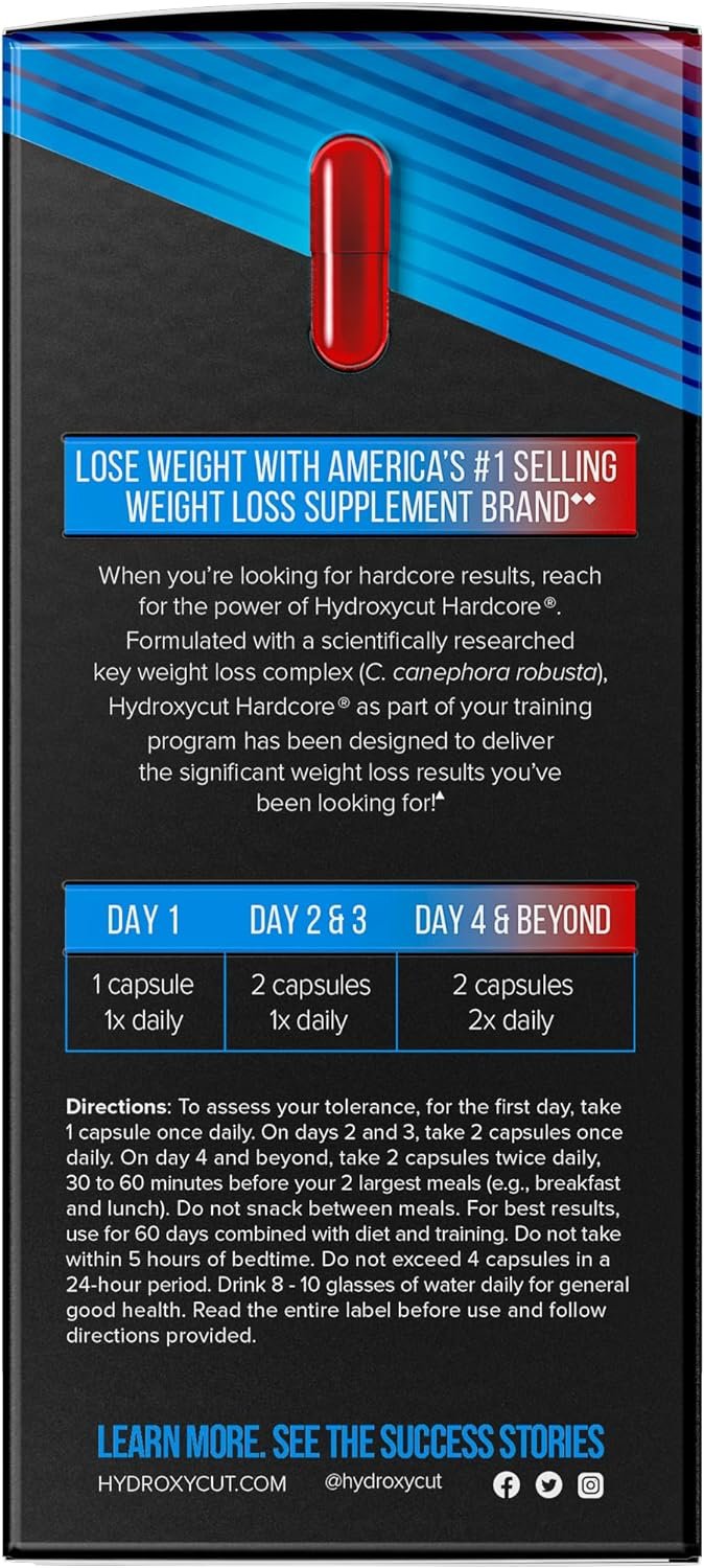 Weight Loss Pills For Women Men | Hydroxycut Hardcore | Weight Loss Supplement Pills | Energy Pills To Lose Weight | Metabolism Booster For Weight Loss | Weightloss Energy Supplements | 60 Pills