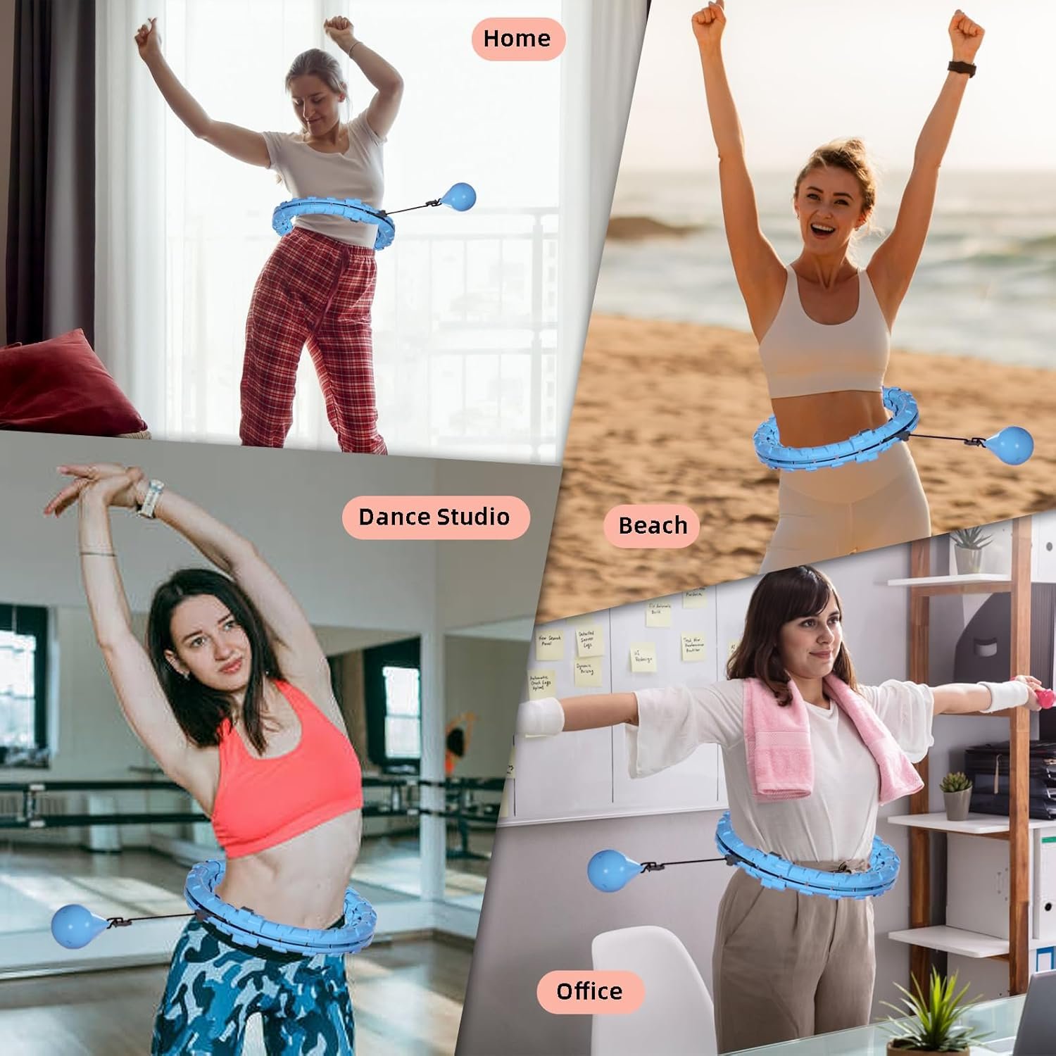 Weighted Hula Circle for Adults Weight Loss, Infinity Fitness Hoop Plus Size 51 Inch with Sweat Belt, Include 27 Detachable Links and Waist Trainer for Women