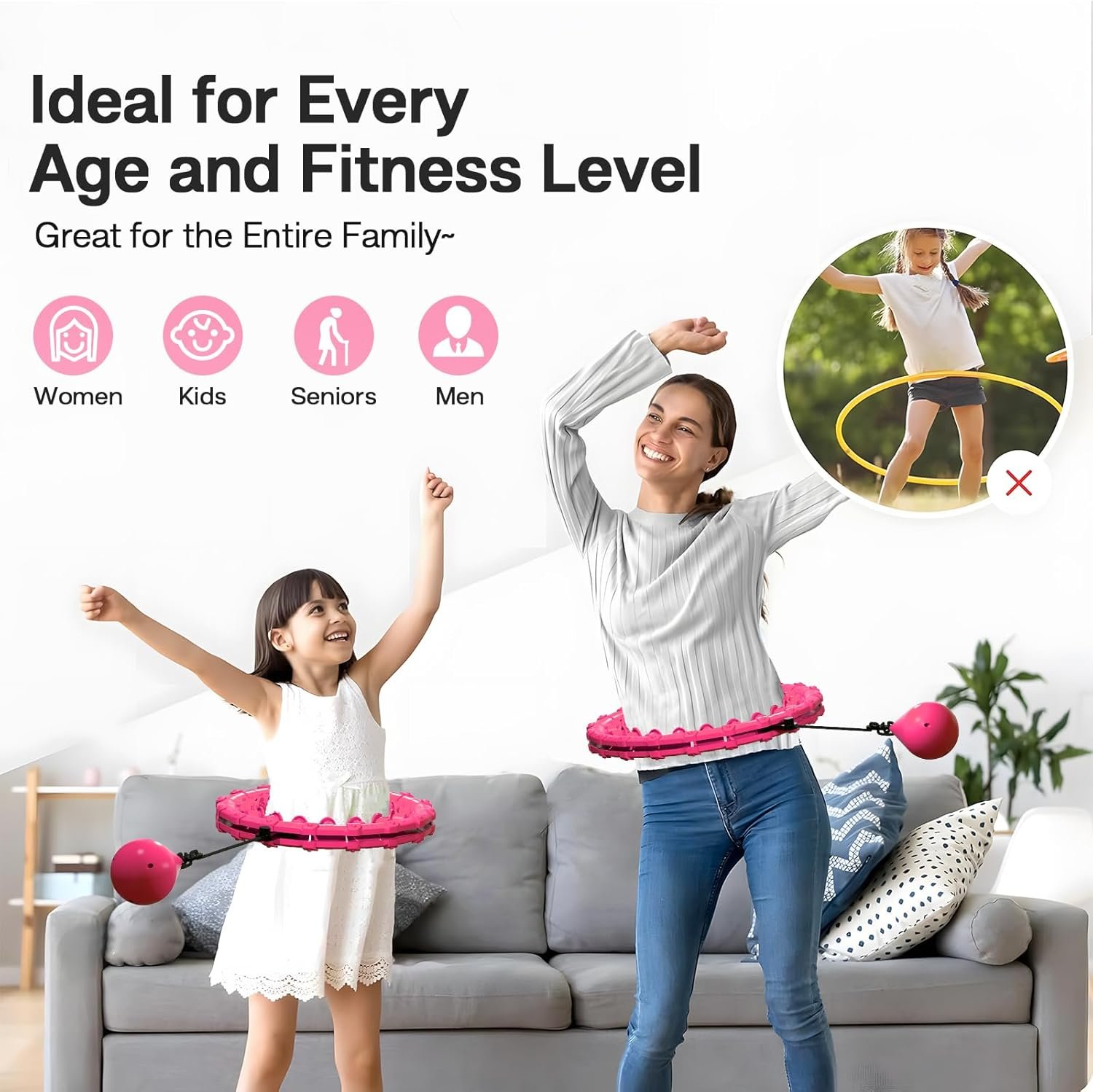 Weighted Hula Infinity Fitness Hoop for Adult Weight Loss, 2 in 1 Smart Fitness Workout Hula Circle Hoops with 27 Detachable Knots, Exercise Fit Hoop Suitable for Women and Beginners