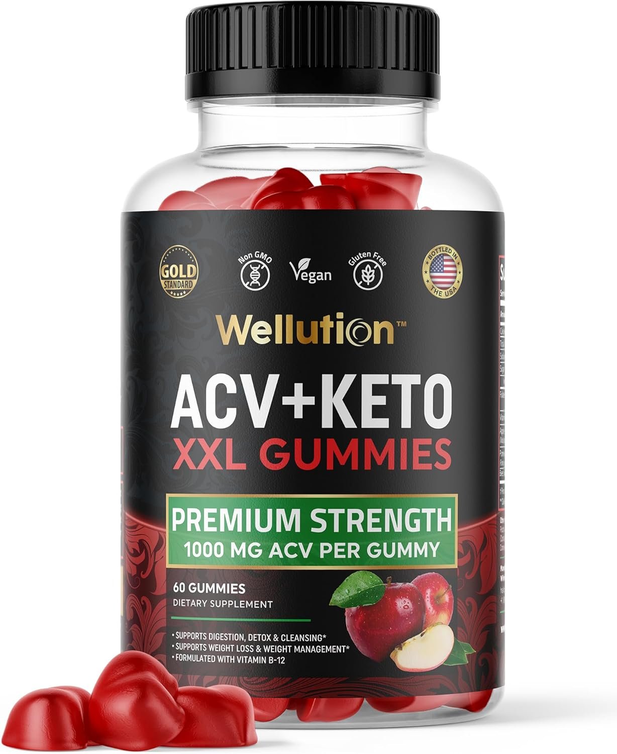 WELLUTION XXL Keto ACV Gummies: 1,000mg, Sugar-Free (60 Ct) Advanced Weight Loss Support