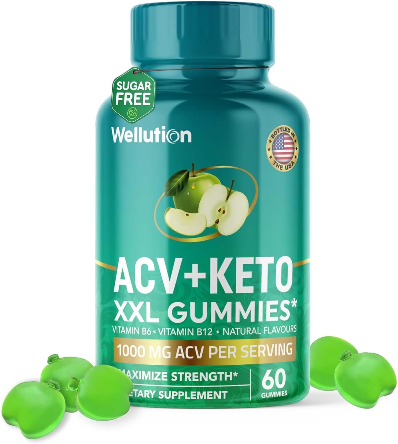 WELLUTION XXL Keto ACV Gummies: 1,000mg, Sugar-Free (60 Ct) Advanced Weight Loss Support