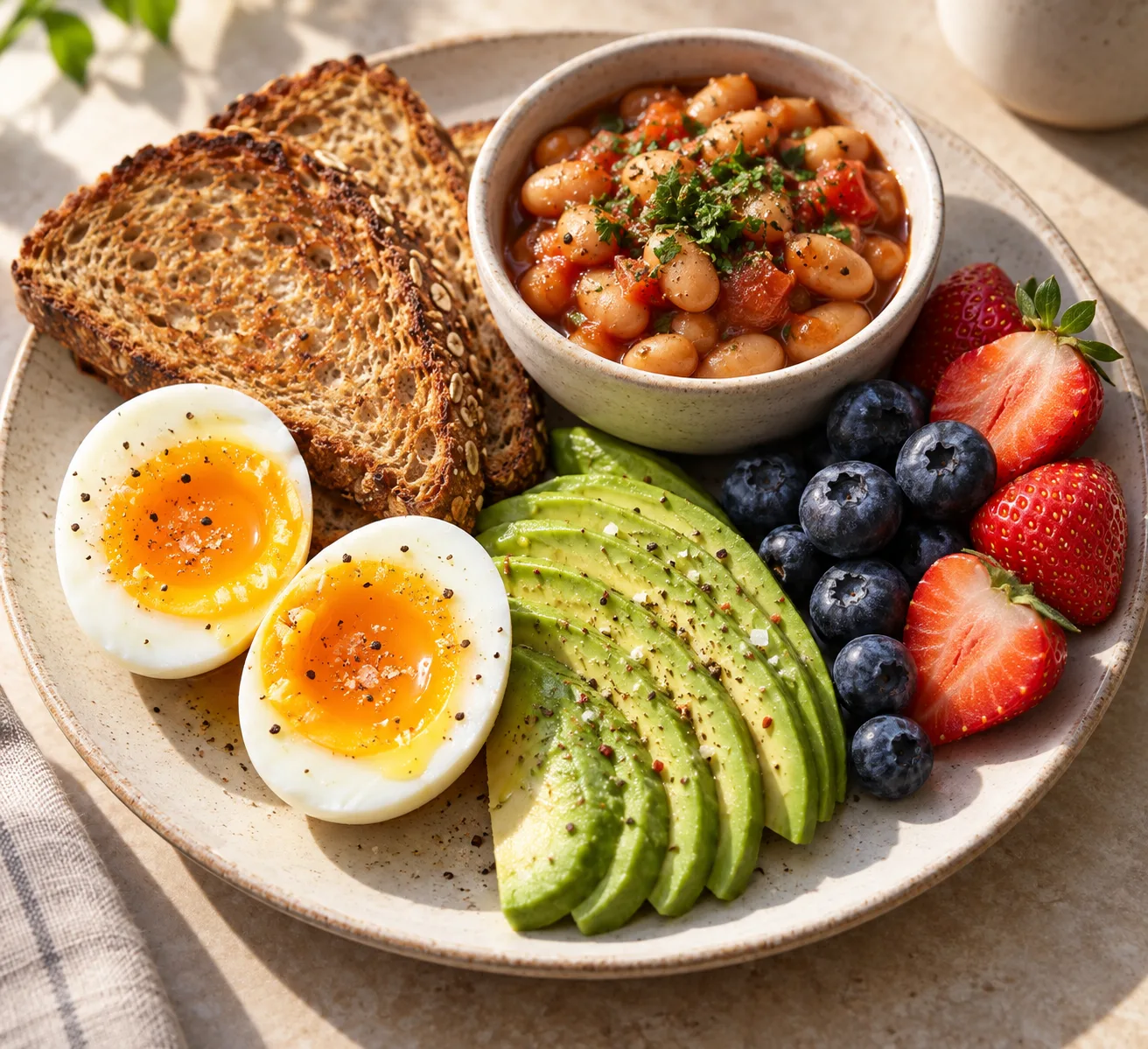 What does breakfast for stable blood sugar typically include?