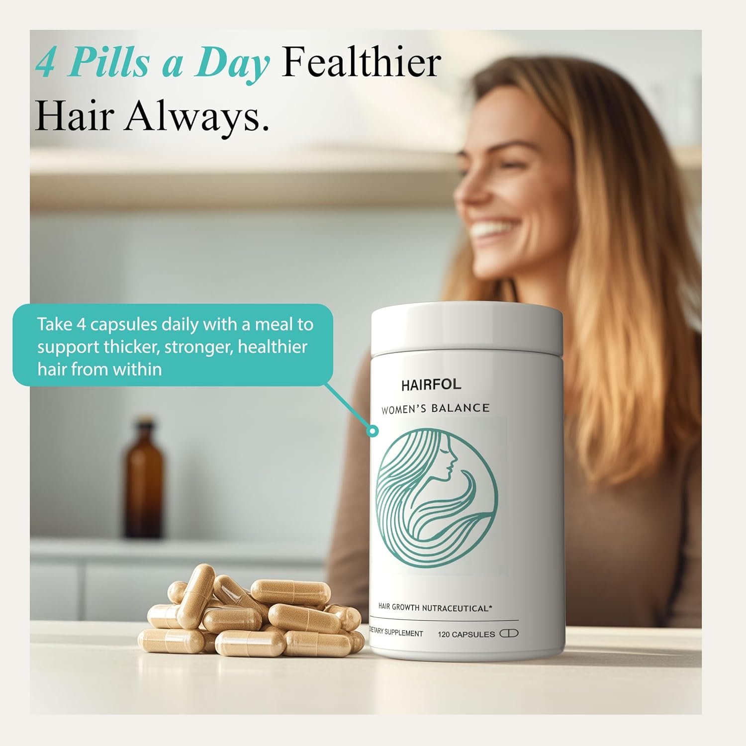 Womens Balance Hair Growth Supplement, Ages 45+, Clinically Proven for Thicker, Fuller Hair Scalp Coverage, Supports Hair Health Regrowth, Dermatologist Recommended - 1 Month Supply