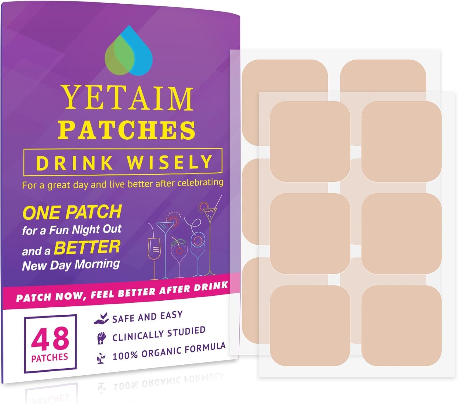 YETAIM Recovery Patches for Men Women: 48 Pack Energy Boost Fast Recovery - Day Night Party Support - Apply on Arm Neck Wrist Back for Party Fun Morning Revival - Power Purple